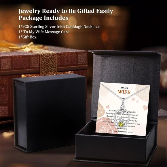 Sterling Silver Claddagh Necklace with Peridot Birthstone 18" Chain Gift for Wom - Picture 7 of 7